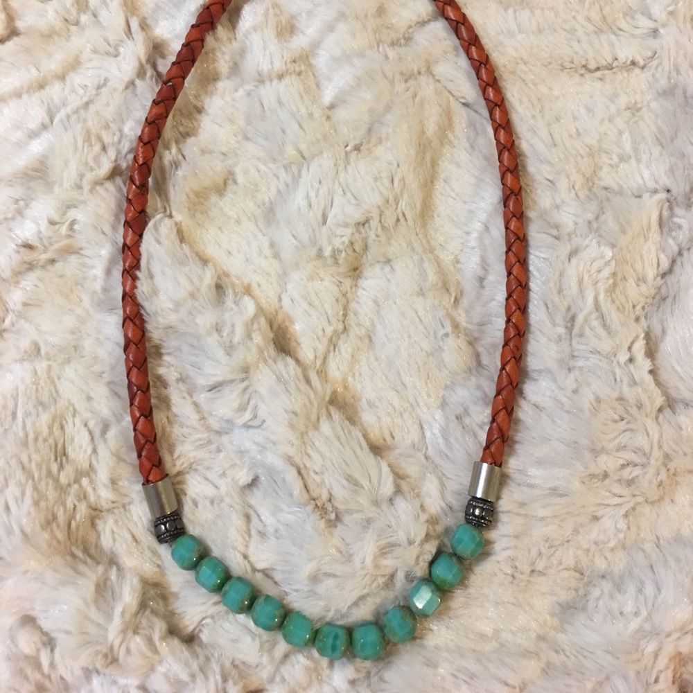 Turquoise and leather necklace